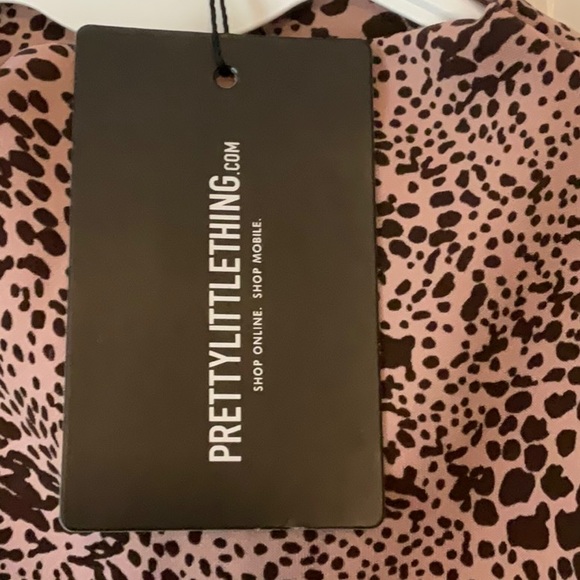 PrettyLittleThing Dusty Pink Dalmatian High Neck Frill Hem Bodycon Dress Size 10 - Picture 5 of 12